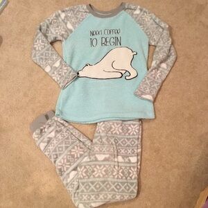 Secret Treasures “Need Coffee to Begin” Polar Bear Fleece Pajama Set